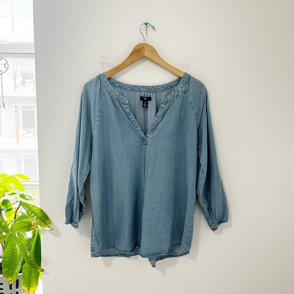 Gap Light Indigo Blue Tencel Long Sleeve Top Size Large